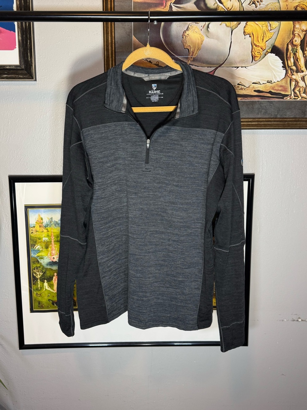 Kuhl Mens Quarter Zip Pullover Shirt Sz Large Black Gray Long Sleeve Top